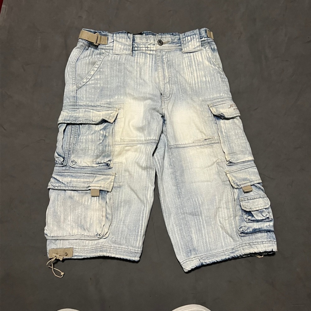 Vintage Jet Lag Reviver Rare Cargo Shorts Pants Mens L 34 Blue Baggy Skate Y2K